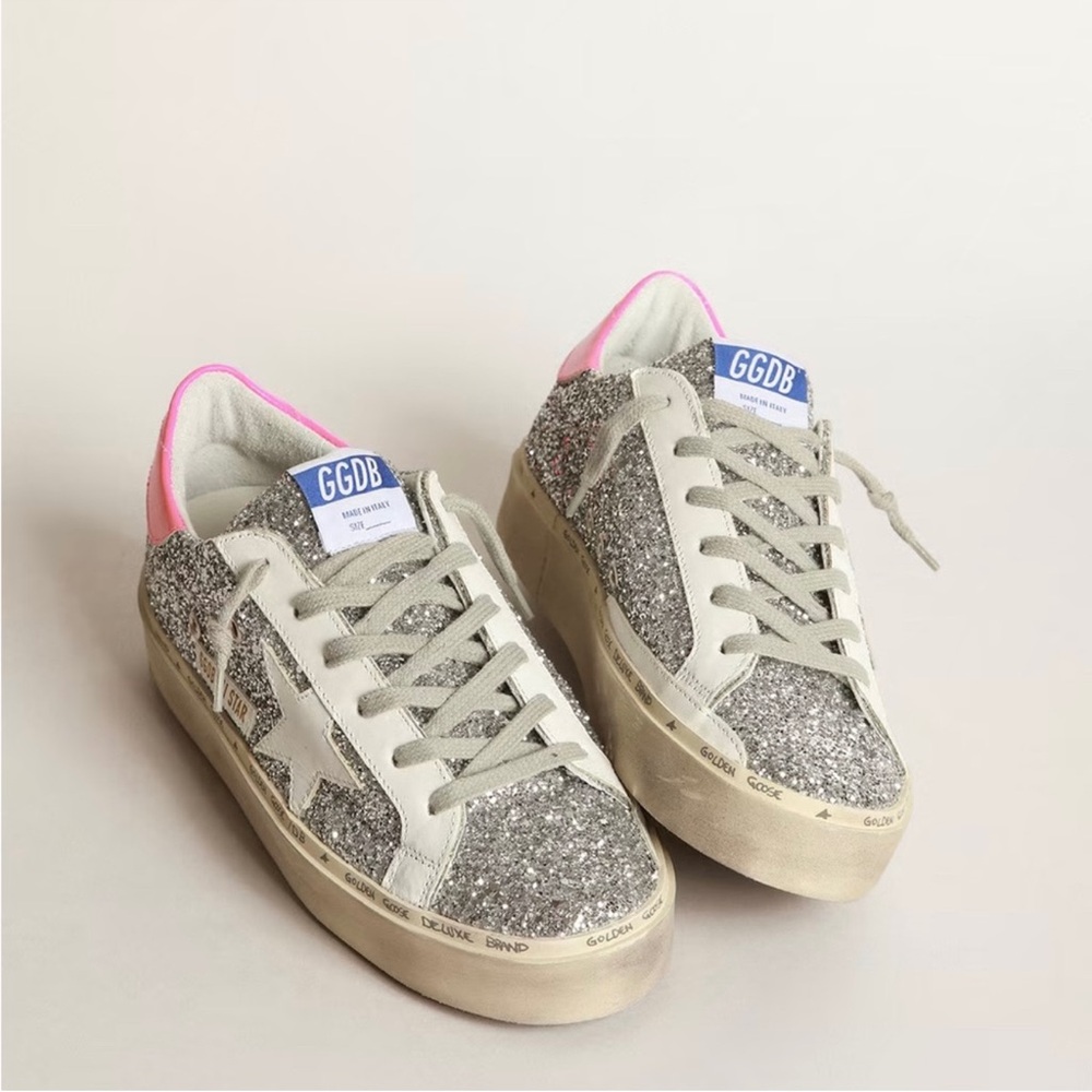 Golden Goose Silver and Pink Glitter Sneakers